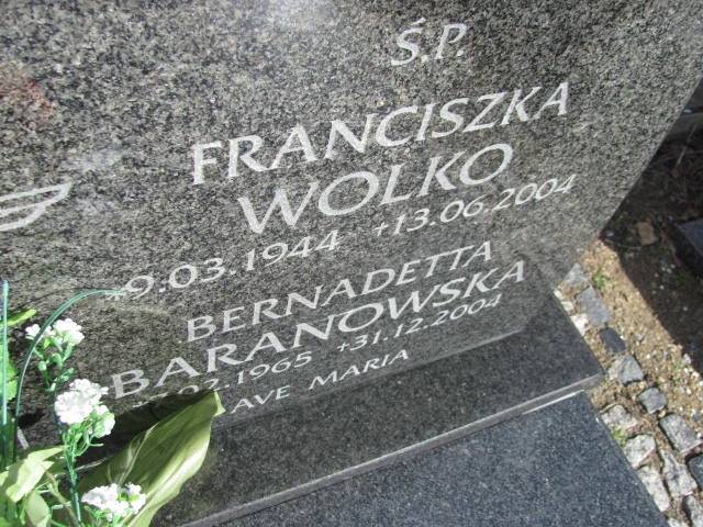 Bernadetta Baranowska 1965 Piława Górna - Grobonet - Wyszukiwarka osób pochowanych